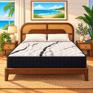 Sleepy Joe's Catalina Medium mattress in a bright upscale coastal resort bedroom