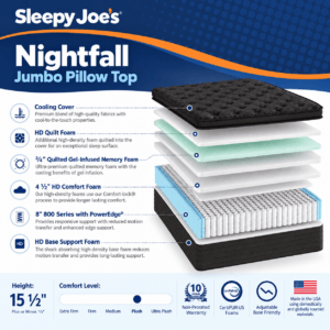 Sleepy Joe's Nightfall Jumbo Pillow Top mattress construction and specifications