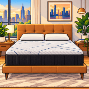 Sleepy Joe's Skyline Medium mattress in a bright upscale city apartment bedroom